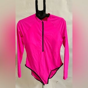 Women's Pink and Black Swimsuit-one-piece long sleeve